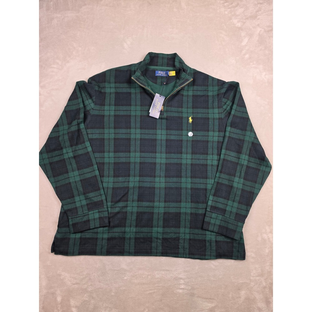 Polo Ralph Lauren Estate Rib Quarter Zip Sweater Mens XXL Green Black Plaid